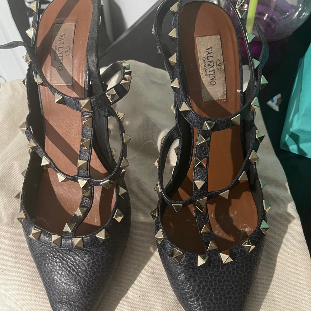 Valentino Snake Print Studded Blue Heels